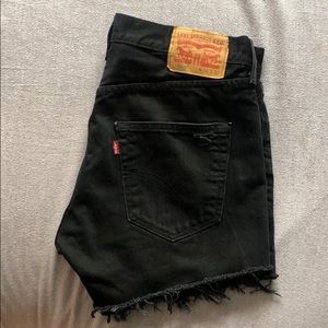 Levi’s Button Fly Distressed High Waist Shorts